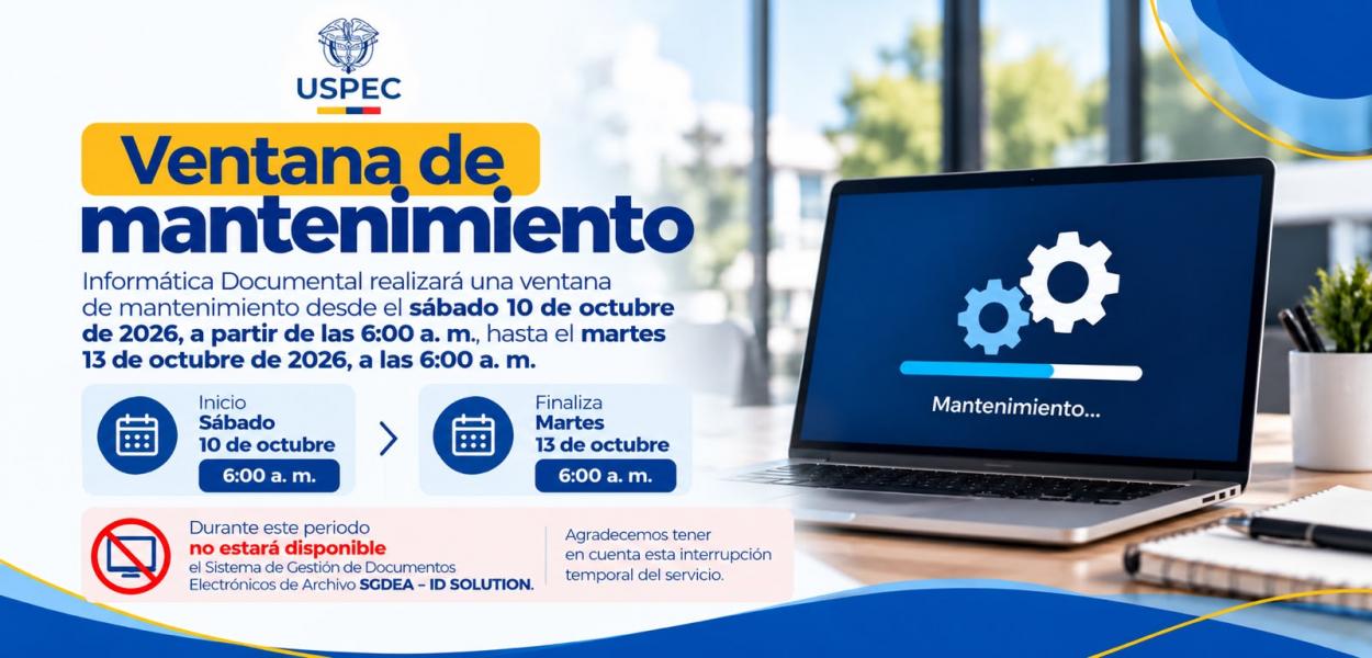 Banner sobre la ventana de mantenimiento de informática documental del 10 al 13 de octubre de 2026
